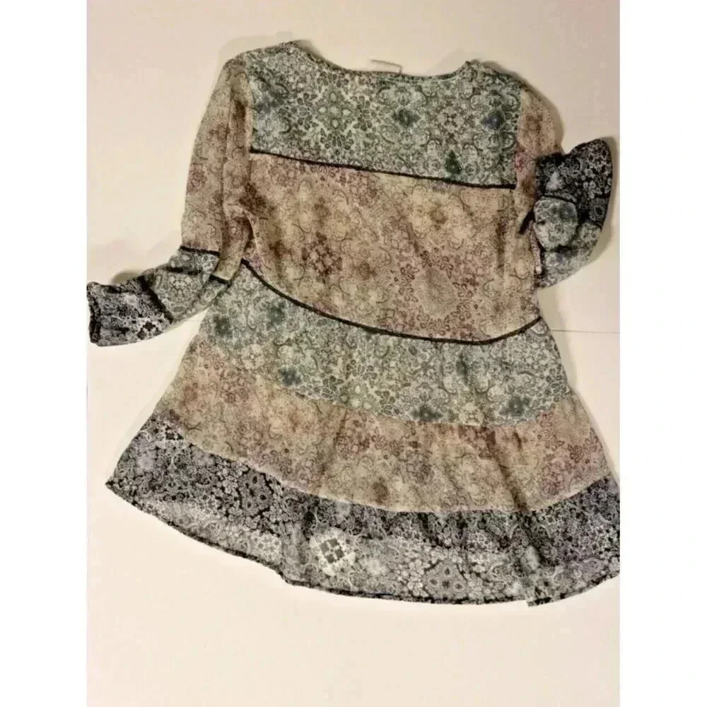 Knox Rose Blouse 3/4 Sleeve v neck casual size small sheer paisley multicolor - Picture 10 of 11